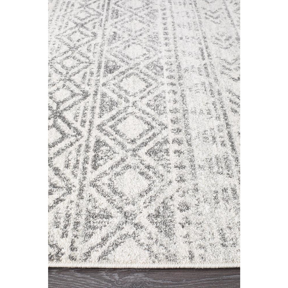 Oasis Ismail White Grey Rustic Runner Rug