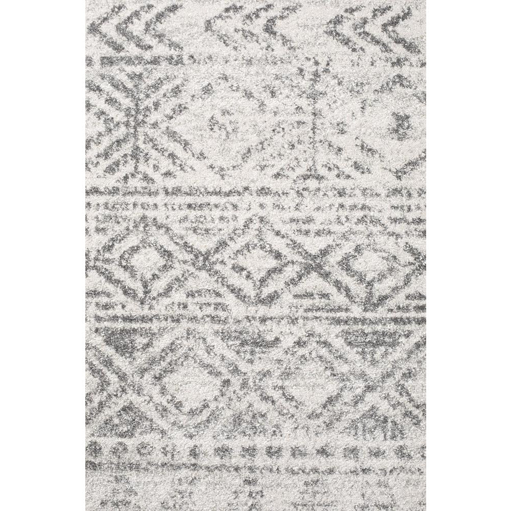 Oasis Ismail White Grey Rustic Runner Rug