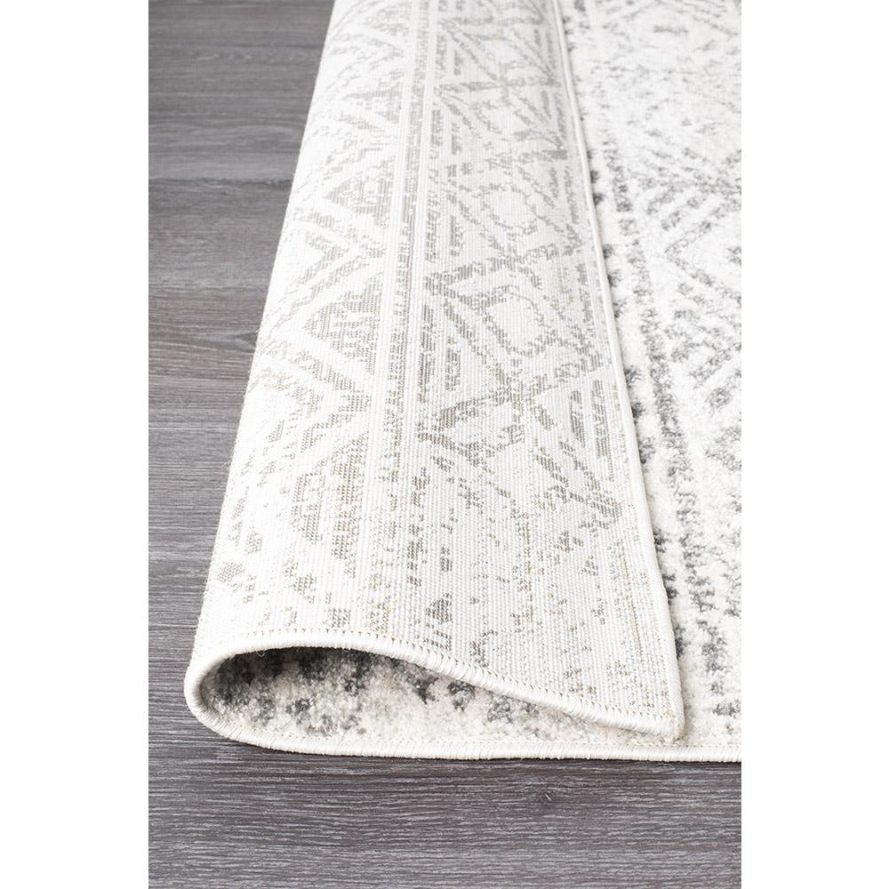 Oasis Ismail White Grey Rustic Runner Rug
