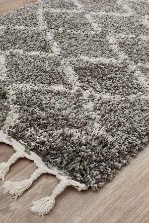 Saffron Thick Pile Moroccan Grey Runner Rug