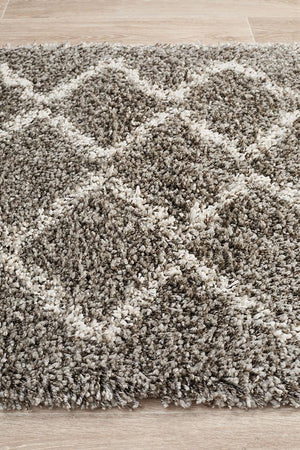 Saffron Thick Pile Moroccan Grey Runner Rug