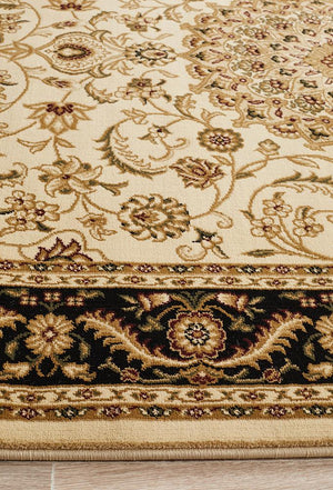 Medallion Rug Ivory with Black Border