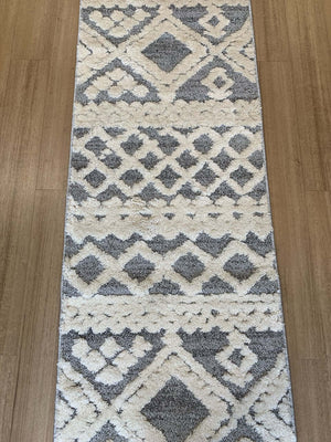 Boho White Grey Hallway Runner 80CM Wide