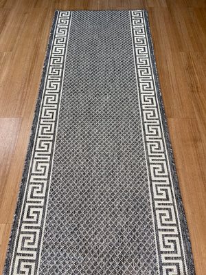 Xena Greek Key Silver Ivory  Hall Runner Non-Slip 80cm Wide