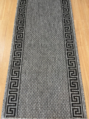 Xena Greek Key Grey Black Hall Runner Non-Slip 67cm Wide