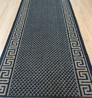 Xena Greek Key Black Natural Hall Runner Non-Slip 80cm Wide