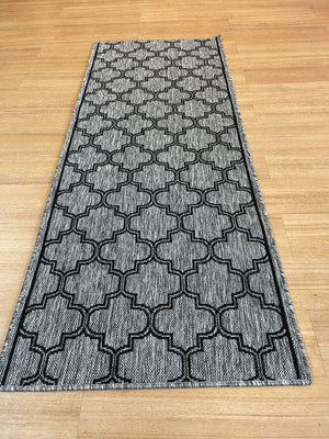 Moroccan Grey Black Hall Runner Non-Slip 80cm Wide