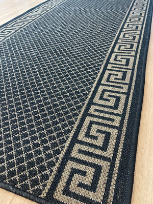 Xena Greek Key Black Natural Hall Runner Non-Slip 80cm Wide