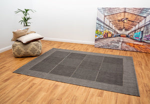 Suva Black Grey Squares Flat Woven Rubber Backed Rug 22 212